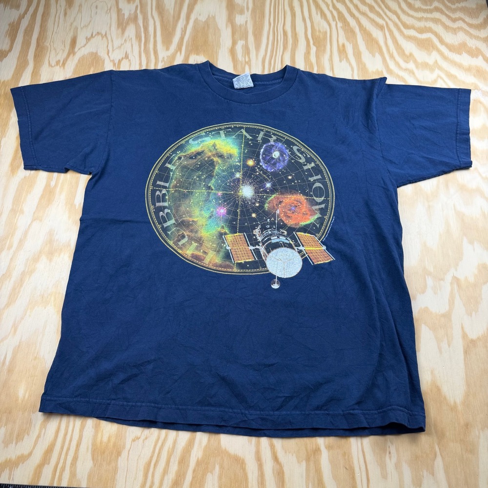 Vintage 1997 Hubble Star Show Space Telescope T-Shirt Navy Blue XL Cotton
